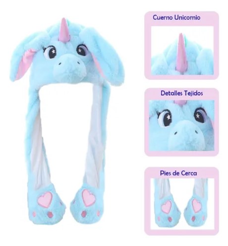 GORRO DE UNICORNIO CELESTE CON LUCES